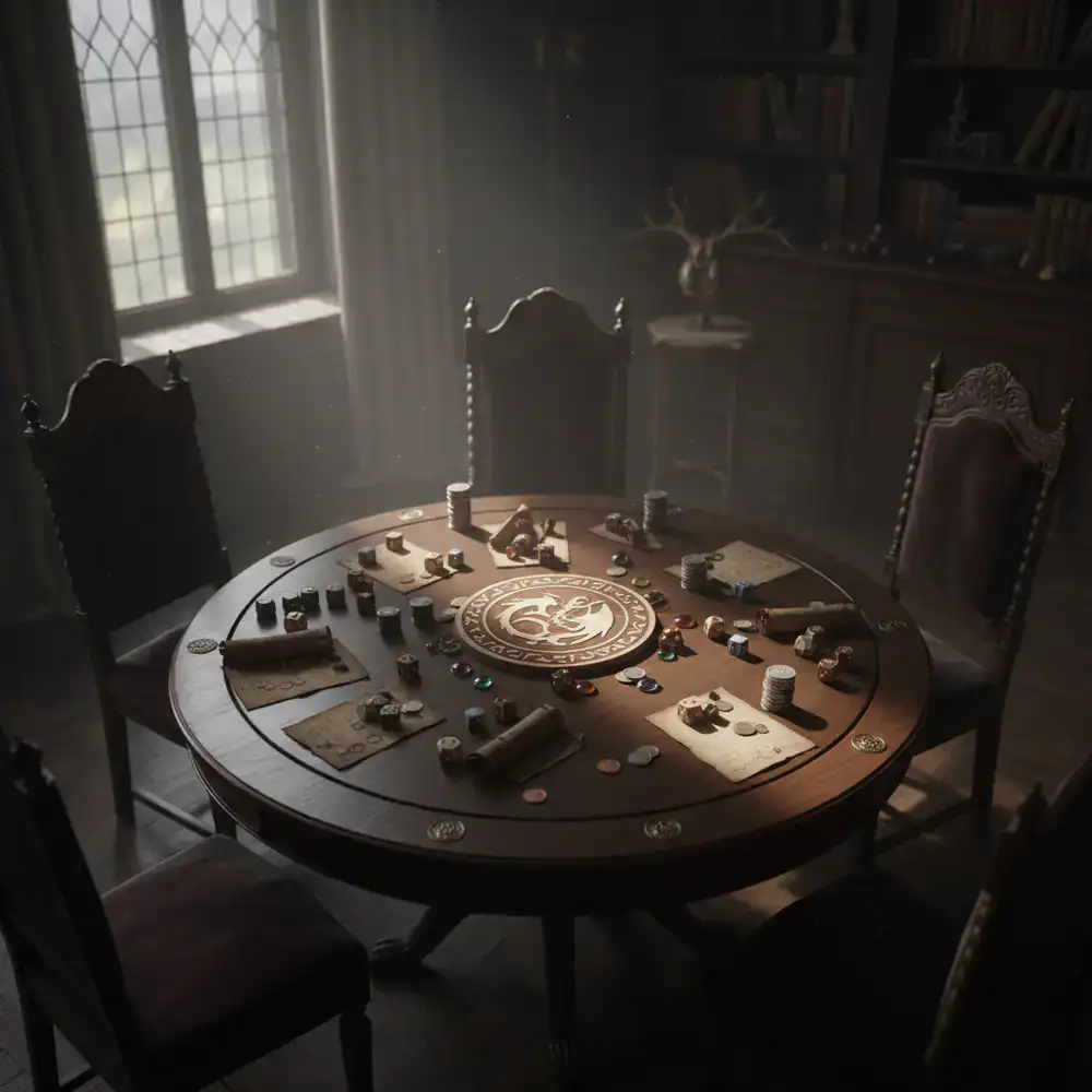 Beeld van een speeltafel vanuit een hoog camerastandpunt